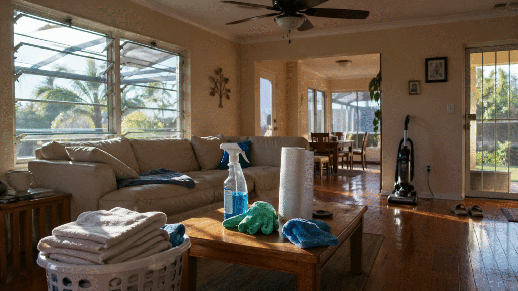 Real Tampa home during spring cleaning with natural Florida morning light