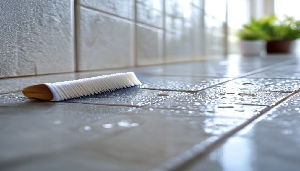 Close-up of freshly cleaned bathroom tile grout in a Tampa home showing professional deep cleaning results