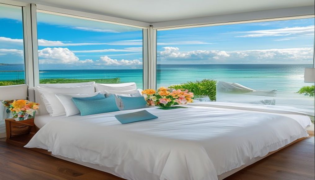 Spotless Airbnb bedroom in a Tampa beach condo with ocean view, ready for guests after professional Airbnb cleaning Tampa service