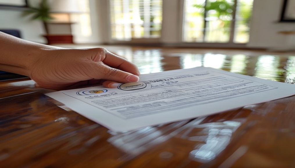 Homeowner reviewing a certificate of insurance from a Tampa cleaning company before booking service