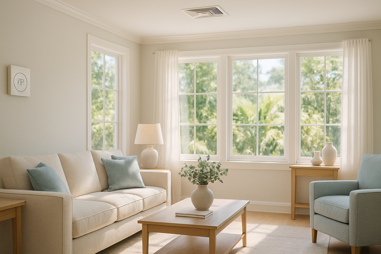 Cool and fresh Tampa home interior in summer with AC running and humidity controlled — summer cleaning Tampa humidity guide