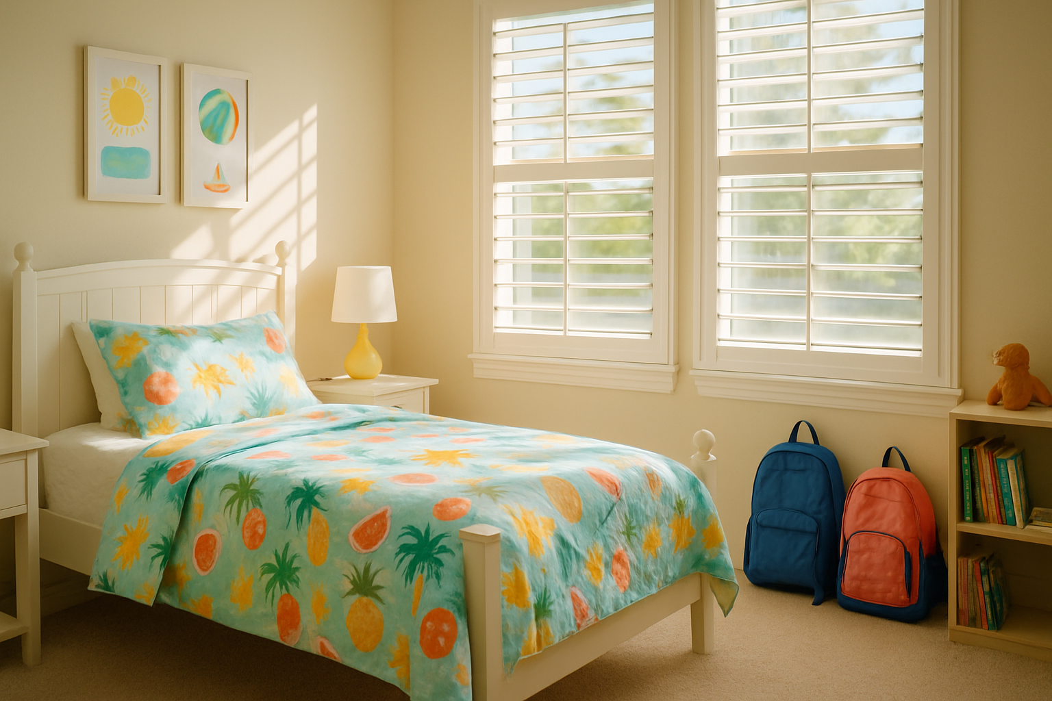 Organized kids' bedroom in a Tampa home after end of school cleaning Tampa, ready for a fresh summer break
