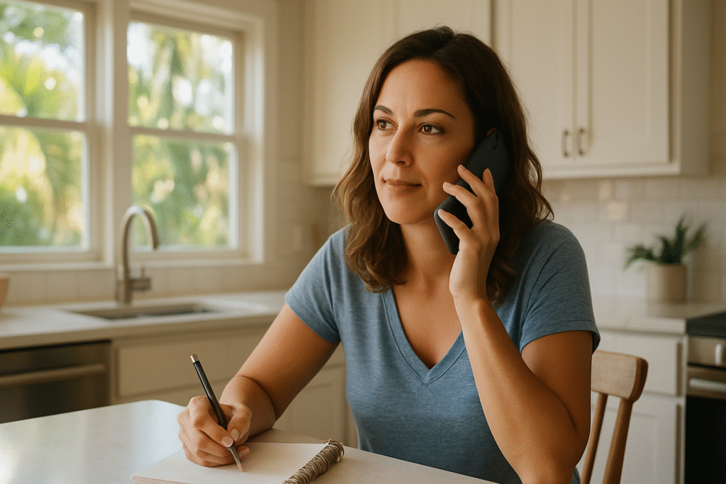 Tampa homeowner asking questions on phone call before booking a cleaning service Tampa professional