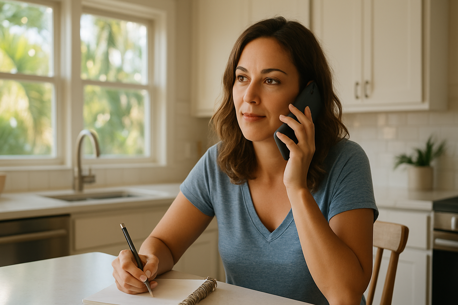 Tampa homeowner asking questions on phone call before booking a cleaning service Tampa professional