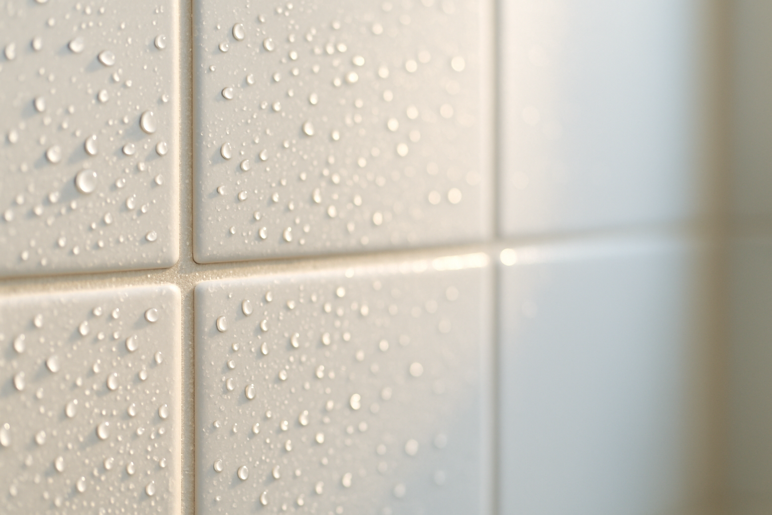 Close-up of spotless white bathroom tile and grout after a professional deep cleaning in a Tampa area home