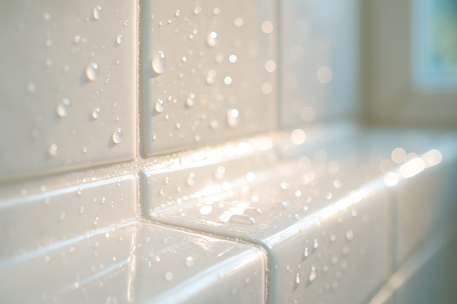 Close-up of freshly deep-cleaned bathroom tile grout in a Tampa Bay home after professional cleaning service treatment