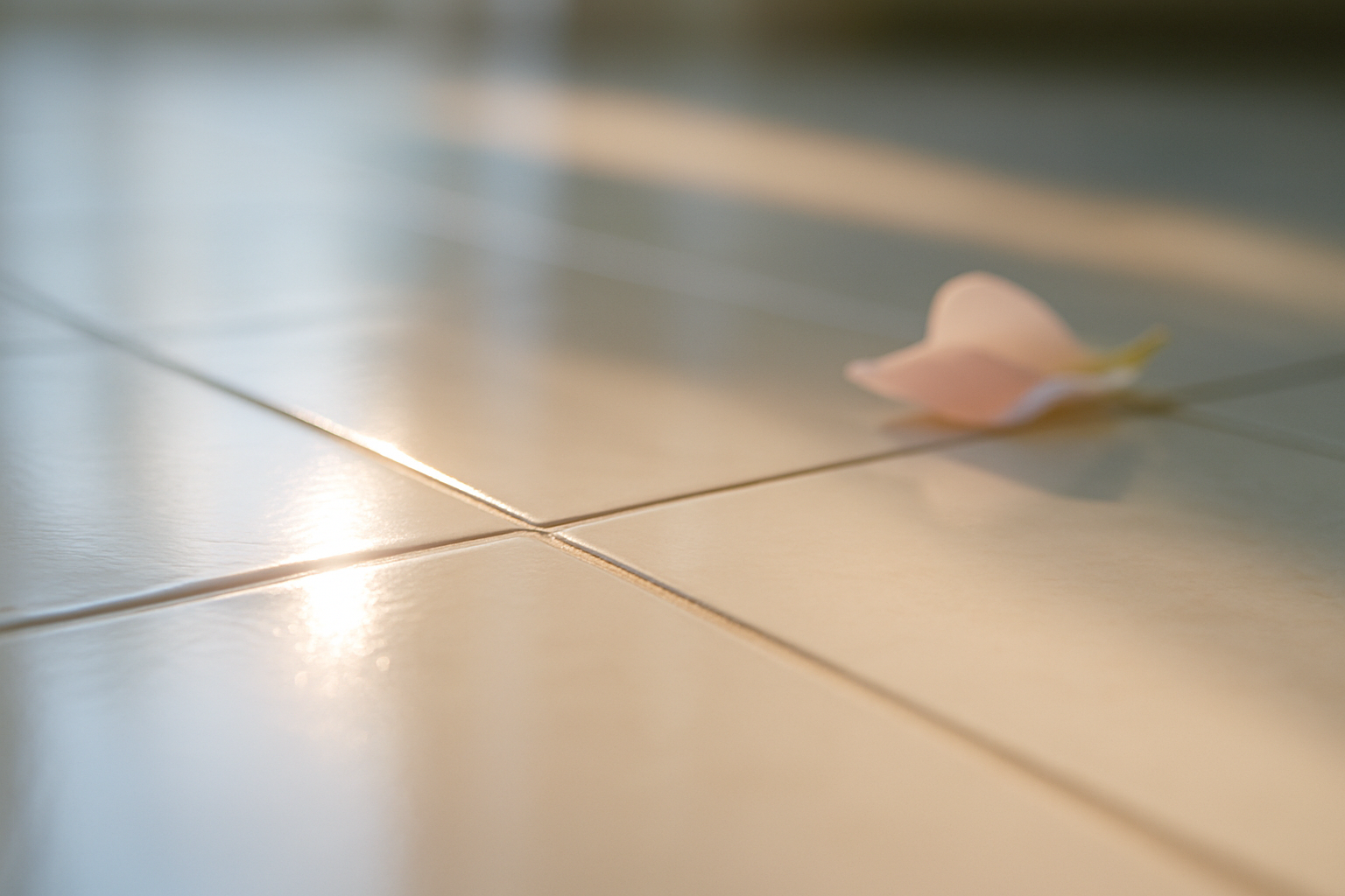 Close-up of sparkling white tile floor with clean grout lines in a Tampa Bay home after professional cleaning