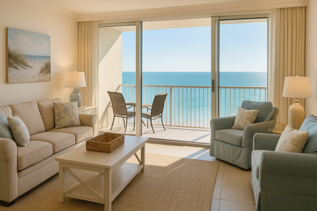 Spotless Gulf-view condo living room in Treasure Island Tampa Bay — condo cleaning Treasure Island FL results on display