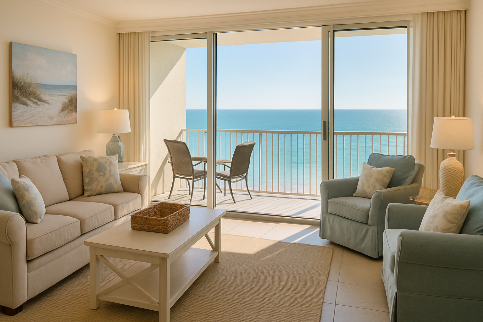 Spotless Gulf-view condo living room in Treasure Island Tampa Bay — condo cleaning Treasure Island FL results on display
